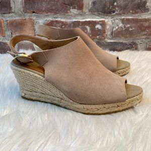 KANNA Beige Suede Wedge Sling Back Sandals, Size 38